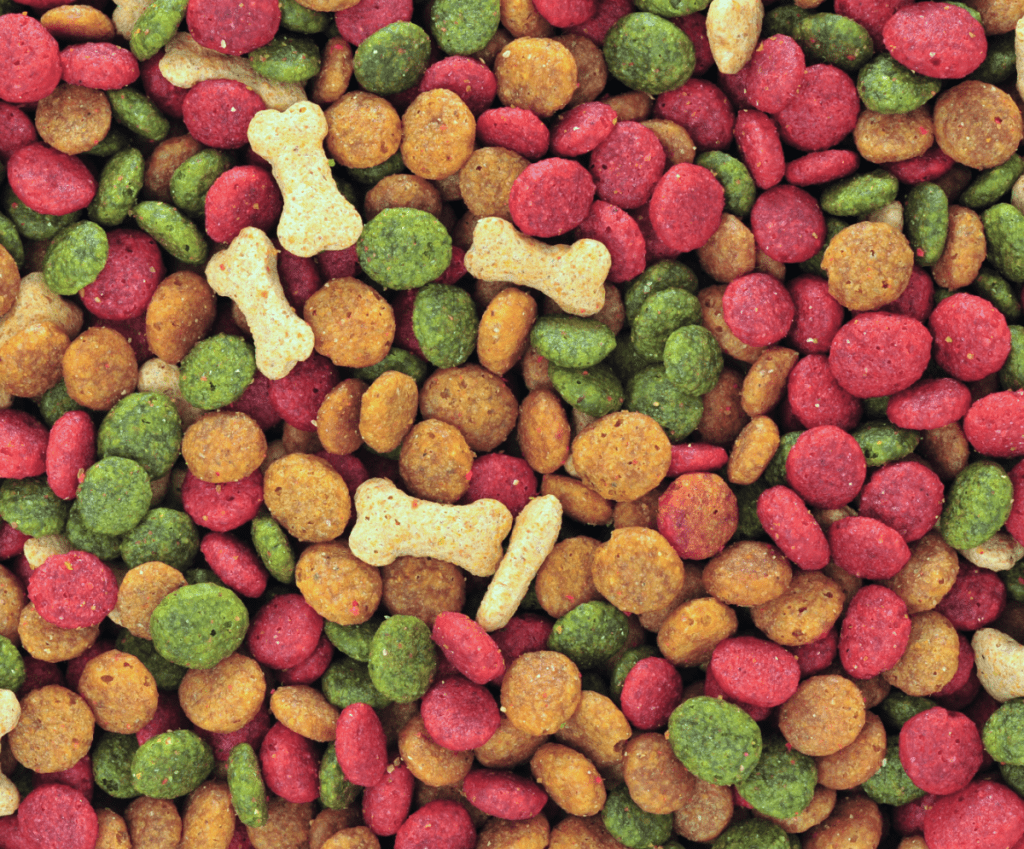 A close up of a pile of dog food.