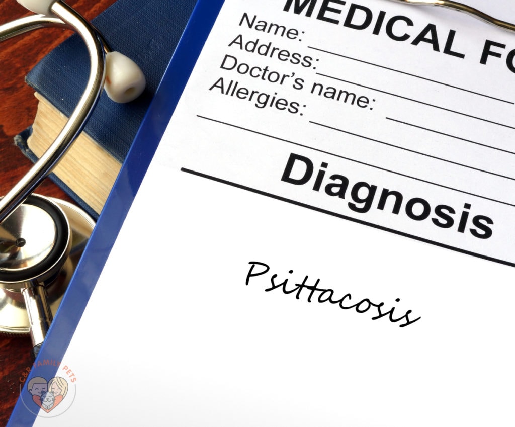 a diagnosis sheet that reads: Avian Psittacosis